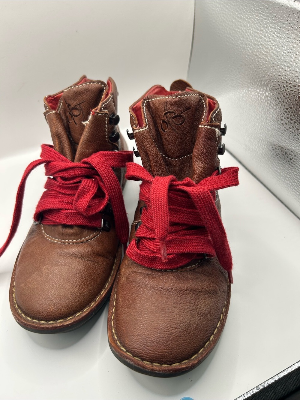 OTBT Sausalito Women's Brown Leather Ankle Boots Sz 6.5M Red Laces Gorpcore Boho - Picture 3 of 6